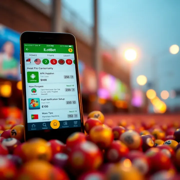 Mobile device showing iLotBet app interface with betting options and navigation menu